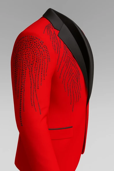 Erkek Siyah Taş Detaylı Saten Yaka Blazer Ceket – Özel Tasarım Şık Damatlık & Gece Kombini - Resim 8