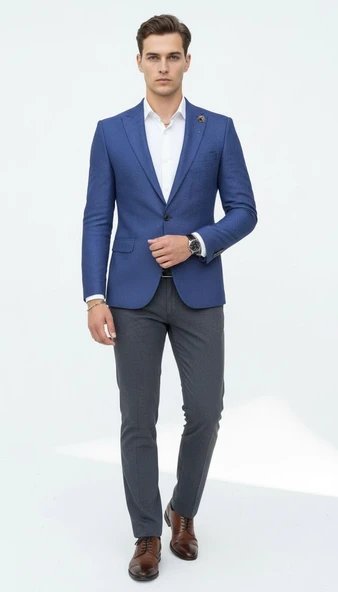 Erkek Dokulu Kumaş Slim Fit Blazer Ceket – Şık Modern Kesim Tek Düğmeli ürün görseli 1