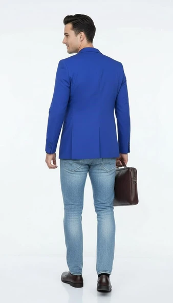 Erkek Slim Fit Blazer Ceket – Plus Scorpion Tek Düğmeli Spor & Klasik Kombin - Resim 5