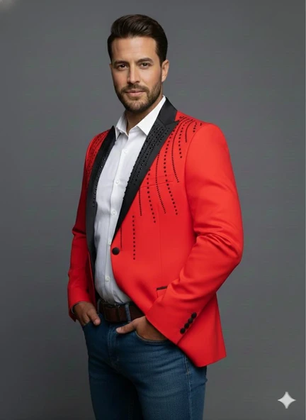 Erkek Siyah Taş Detaylı Saten Yaka Blazer Ceket – Özel Tasarım Şık Damatlık & Gece Kombini - Resim 11