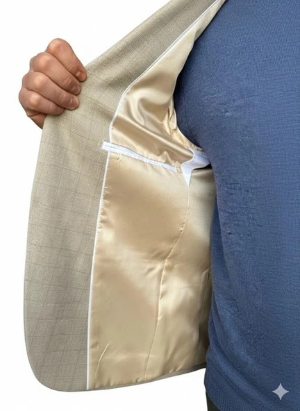 Ekoseli Slim Fit Erkek Blazer Ceket – Şık Modern Tasarım, Tek Düğmeli - Resim 4