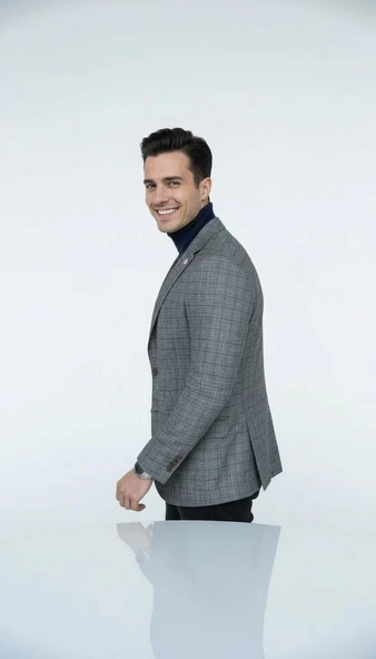 Ekoseli Slim Fit Erkek Blazer Ceket – Şık Modern Tasarım, Tek Düğmeli - Resim 10