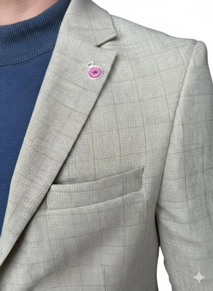 Ekoseli Slim Fit Erkek Blazer Ceket – Şık Modern Tasarım, Tek Düğmeli - Resim 7