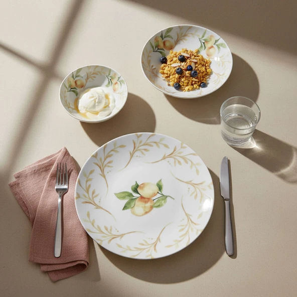 GÜRAL PORSELEN Lemon Touch  12 Parça 4 Kişilik Yemek Takımı 5692 - Resim 3