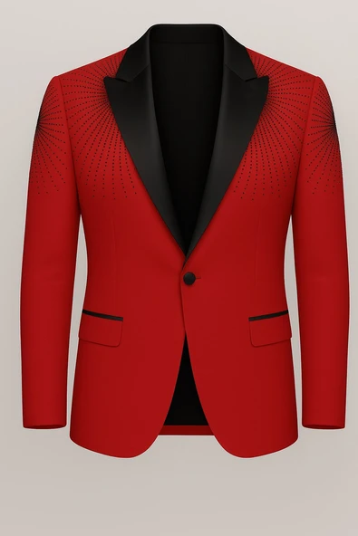 Erkek Siyah Taş Detaylı Saten Yaka Blazer Ceket – Özel Tasarım Şık Damatlık & Gece Kombini ürün görseli 1