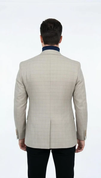 Ekoseli Slim Fit Erkek Blazer Ceket – Şık Modern Tasarım, Tek Düğmeli - Resim 9