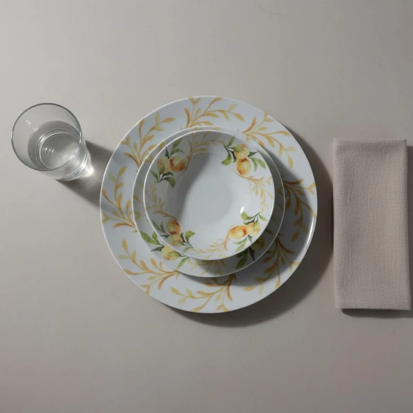 GÜRAL PORSELEN Lemon Touch  12 Parça 4 Kişilik Yemek Takımı 5692 - Resim 5