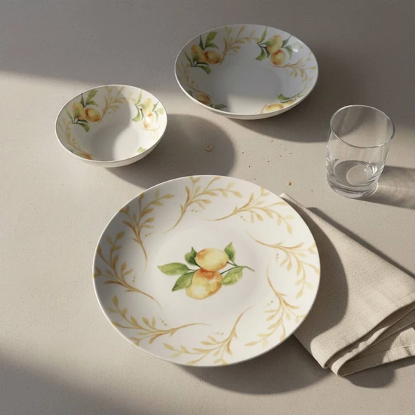 GÜRAL PORSELEN Lemon Touch  12 Parça 4 Kişilik Yemek Takımı 5692 - Resim 2
