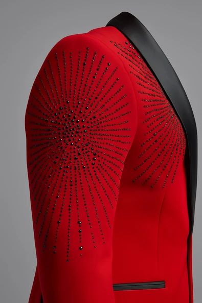 Erkek Siyah Taş Detaylı Saten Yaka Blazer Ceket – Özel Tasarım Şık Damatlık & Gece Kombini - Resim 2