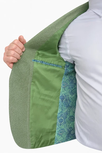 Erkek Dokulu Kumaş Slim Fit Blazer Ceket – Şık Modern Kesim Tek Düğmeli - Resim 8