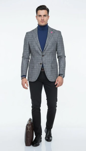 Ekoseli Slim Fit Erkek Blazer Ceket – Şık Modern Tasarım, Tek Düğmeli ürün görseli 1