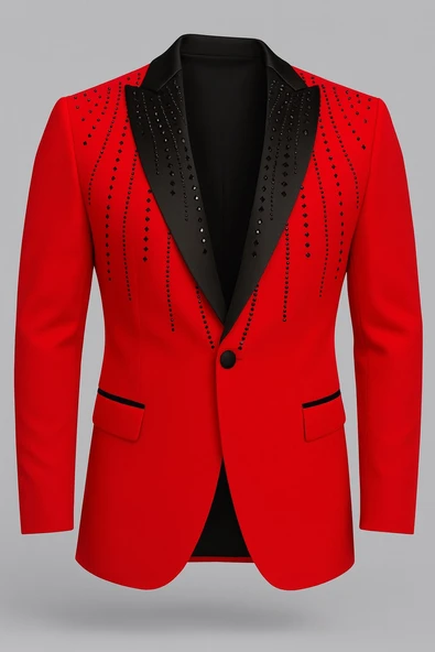 Erkek Siyah Taş Detaylı Saten Yaka Blazer Ceket – Özel Tasarım Şık Damatlık & Gece Kombini - Resim 9