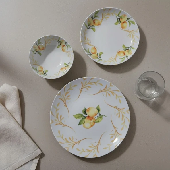 GÜRAL PORSELEN Lemon Touch  12 Parça 4 Kişilik Yemek Takımı 5692 - Resim 4