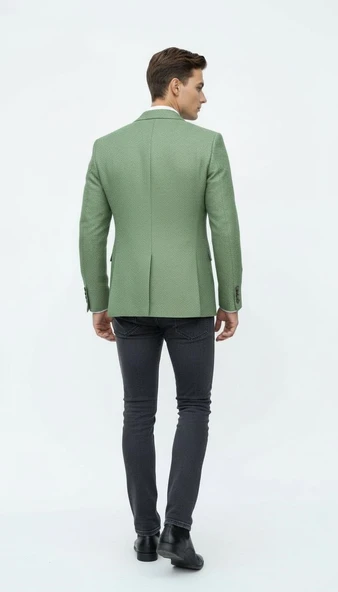 Erkek Dokulu Kumaş Slim Fit Blazer Ceket – Şık Modern Kesim Tek Düğmeli - Resim 9