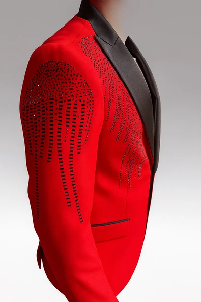 Erkek Siyah Taş Detaylı Saten Yaka Blazer Ceket – Özel Tasarım Şık Damatlık & Gece Kombini - Resim 7