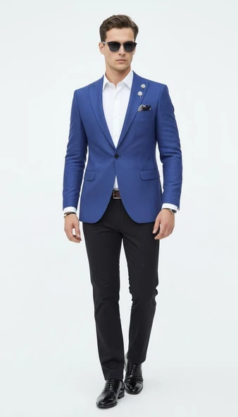 Erkek Dokulu Kumaş Slim Fit Blazer Ceket – Şık Modern Kesim Tek Düğmeli - Resim 4