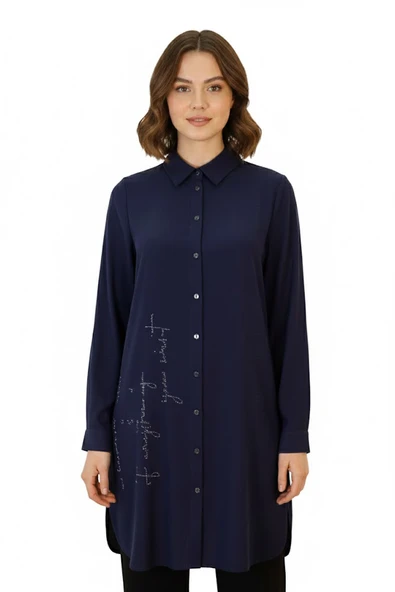 1910 DEES YAZI DETAYLI TUNİK - Resim 2