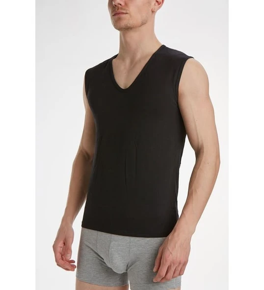 Erkek Pamuk V Yaka Kolsuz Fanila - Resim 2