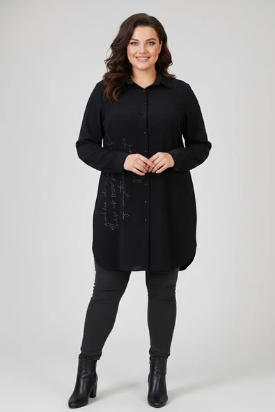 1910 DEES YAZI DETAYLI TUNİK ürün görseli 1