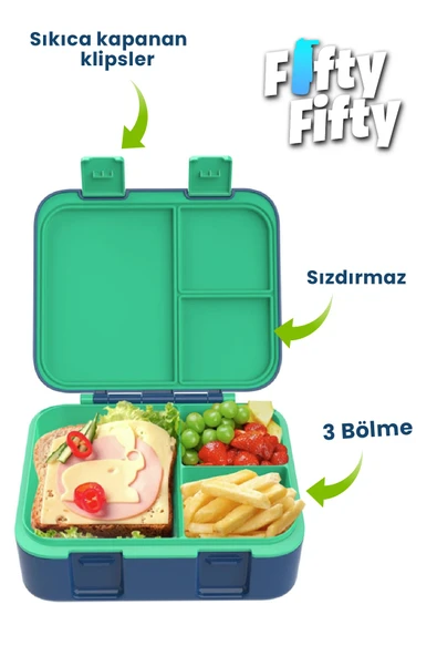 700 ML Tek Kat Sızdırmaz,Karışmaz Üç Bölmeli Çocuk Beslenme Kutusu -FFB096-700 - Resim 12