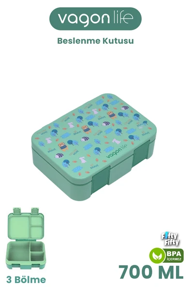 700 ML Tek Kat Sızdırmaz,Karışmaz Üç Bölmeli Çocuk Beslenme Kutusu -FFB096-700 - Resim 2