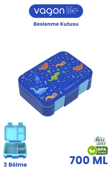 700 ML Tek Kat Sızdırmaz,Karışmaz Üç Bölmeli Çocuk Beslenme Kutusu -FFB096-700 - Resim 6