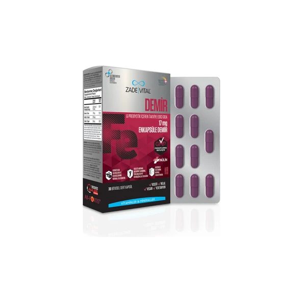 Zade Vital Demir ve Prebiyotik Içerikli Takviye Edici Gıda 30 Kapsül - Dezenfektan Hediyeli (%72 Alkol) ürün görseli 1
