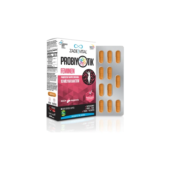 Zade Vital Feminen Probiyotik Takviye Edici Gıda 30 Kapsül - Dezenfektan Hediyeli (%72 Alkol) ürün görseli 1