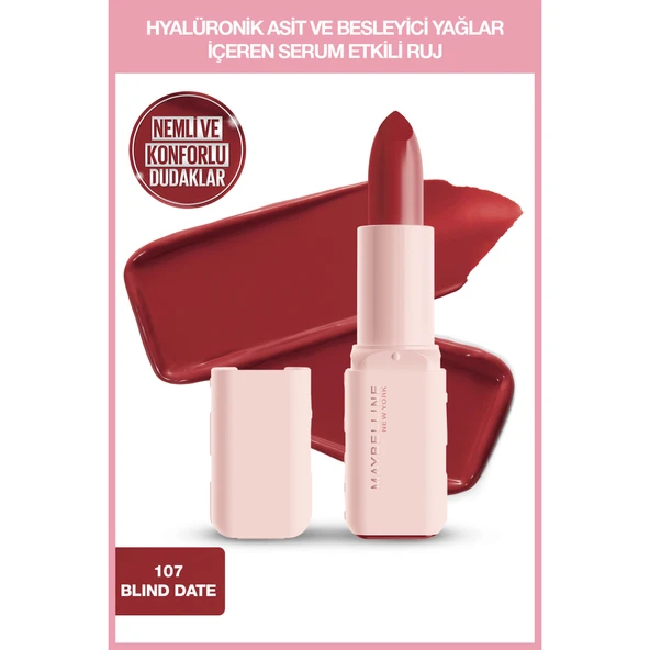 Maybelline New York Serum Etkili Hyalüronik Asit ve Besleyici Yağ İçeren Ruj - 107 Blind Date - Resim 8