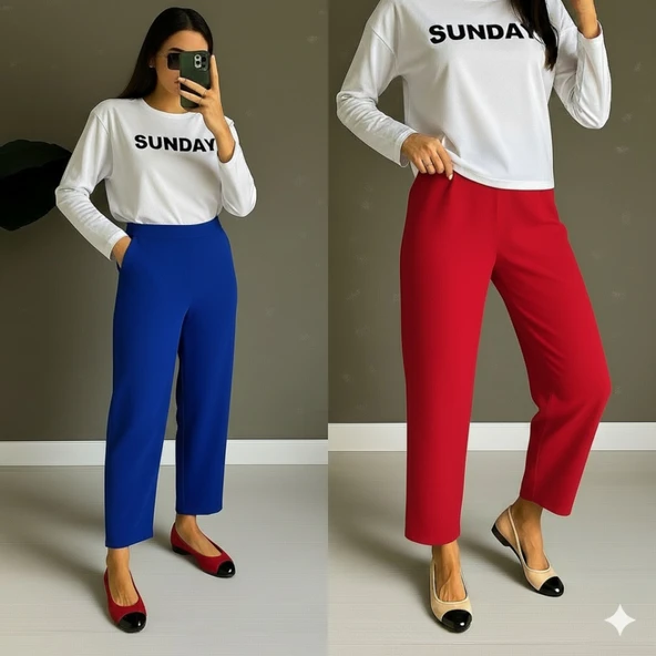 Lucky Life Kadın Yüksek Bel Krep Pantolon - Resim 6