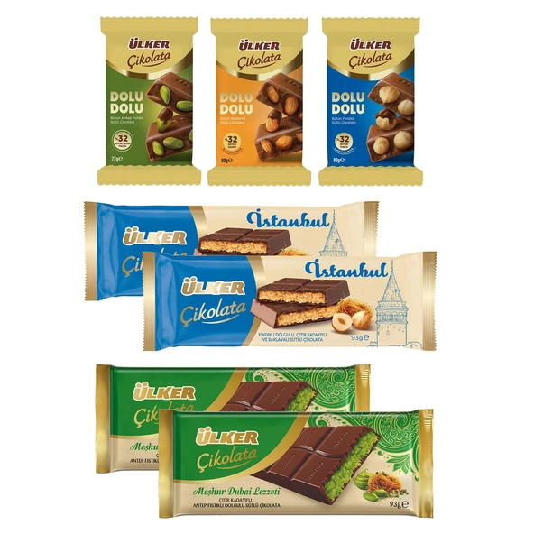 Ülker Çikolata Dolu Dolu - İstanbul - Meşhur Dubai 5 Çeşit 7 li Lezzet Paketi ürün görseli 1