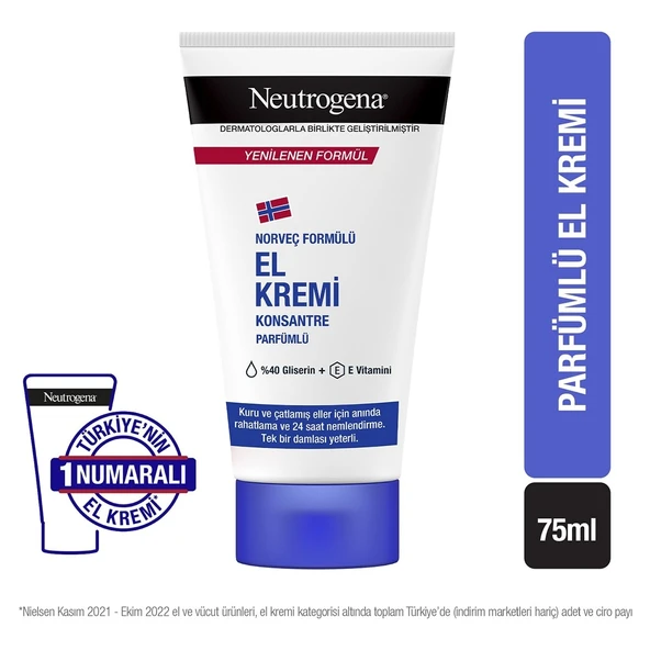 Neutrogena Parfümlü El Kremi 75 ml - Dezenfektan Hediyeli (%72 Alkol) ürün görseli 1