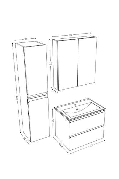 Teta Home Granada 65 cm MDF Gövde Membran Kapak Banyo Dolabı Seti + Boy Dolabı  Atlantik Çam- Beyaz - Resim 5