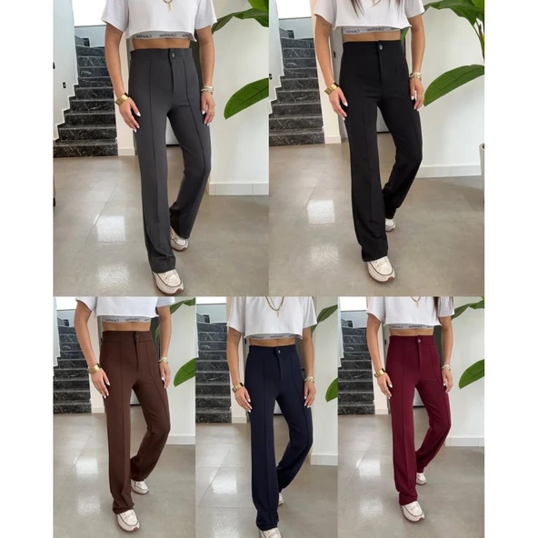 Lucky Life Kadın Yüksek Bel Full Likralı Krep Kumaş Pantolon - Resim 4