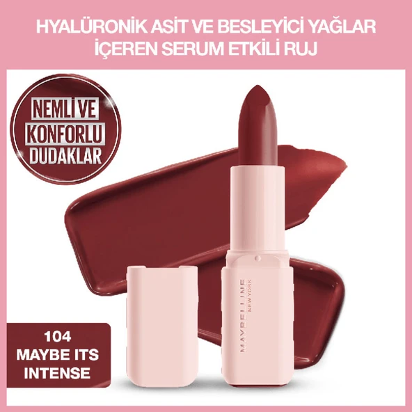 Maybelline New York Serum Etkili Hyalüronik Asit ve Besleyici Yağ İçeren Ruj - 104 Maybe It's Intense ürün görseli 1