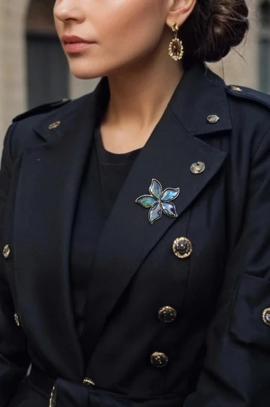 Abalon Shell Çiçek Motifi Sedef Broş BR10-2 - Resim 2