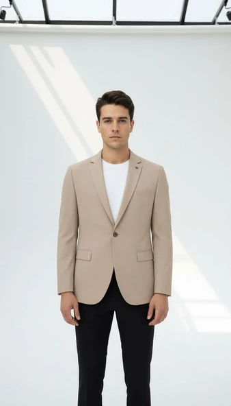 Erkek Bej Blazer Ceket – Slim Fit, Tek Düğmeli, Şık Spor-Klasik Model ürün görseli 1