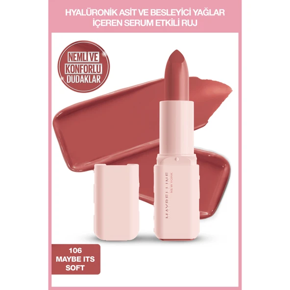 Maybelline New York Serum Etkili Hyalüronik Asit ve Besleyici Yağ İçeren Ruj - 106 Maybe It's Soft - Resim 7