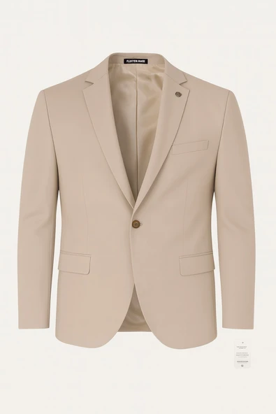 Erkek Bej Blazer Ceket – Slim Fit, Tek Düğmeli, Şık Spor-Klasik Model - Resim 4