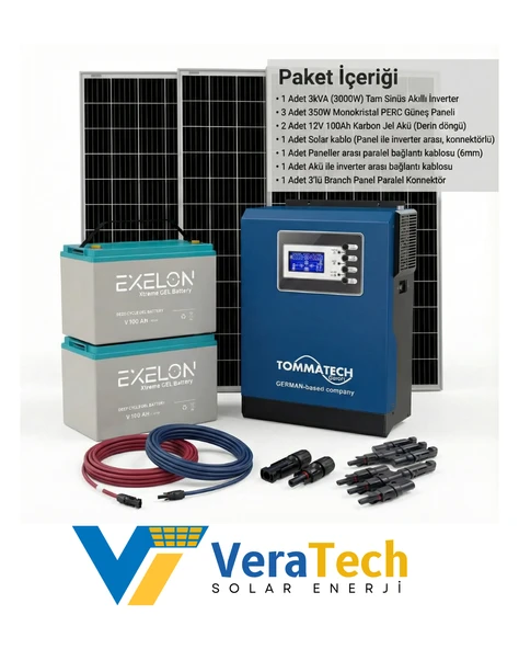 VeraTech Güneş Enerjisi Bahçe Evi Solar Paketi 350W Güneş Paneli, 100AH Jel Akü, 3KVA İnverter - Resim 6