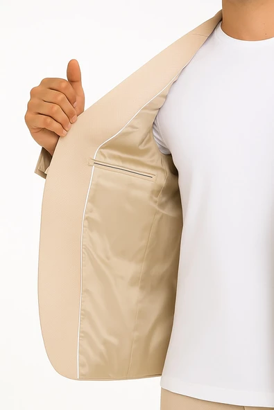 Erkek Bej Blazer Ceket – Slim Fit, Tek Düğmeli, Şık Spor-Klasik Model - Resim 2