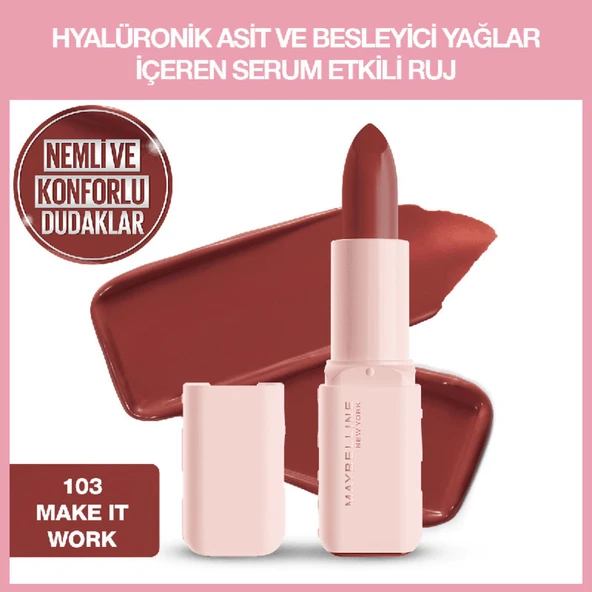 Maybelline New York Serum Etkili Hyalüronik Asit ve Besleyici Yağ İçeren Ruj - 103 Make It Work ürün görseli 1
