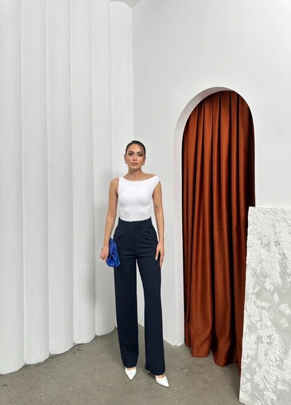 Cırtlı pantolon krep lacivert pt - Resim 2