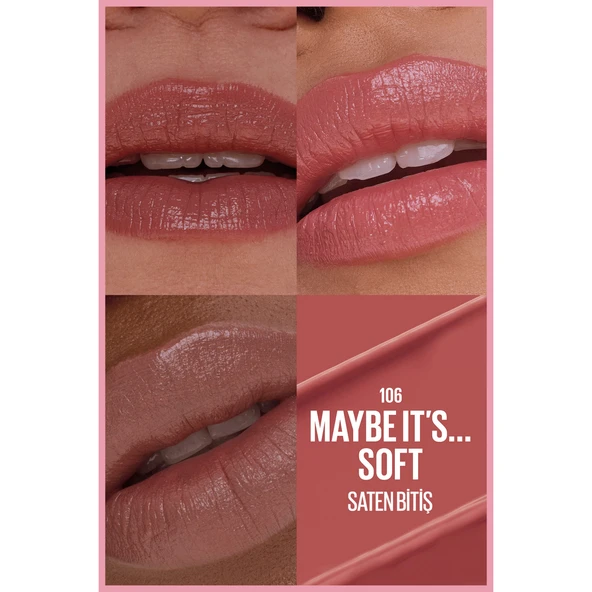 Maybelline New York Serum Etkili Hyalüronik Asit ve Besleyici Yağ İçeren Ruj - 106 Maybe It's Soft - Resim 9