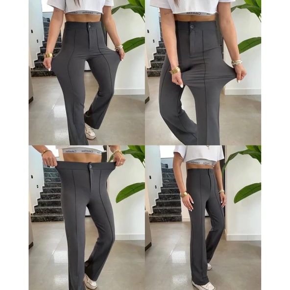 Lucky Life Kadın Yüksek Bel Full Likralı Krep Kumaş Pantolon - Resim 3