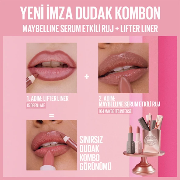 Maybelline New York Serum Etkili Hyalüronik Asit ve Besleyici Yağ İçeren Ruj - 104 Maybe It's Intense - Resim 5