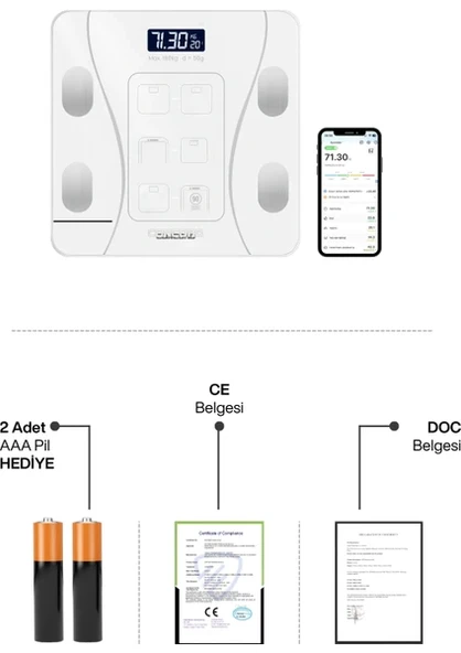 VERİ ANALİZLİ AKILLI TARTI (BEYAZ) - Resim 4