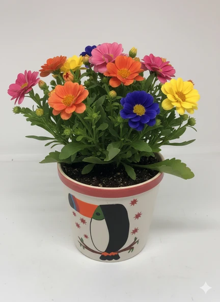 LEBRON Seramik Dekoratif Saksı Kuş Figürlü - Resim 3