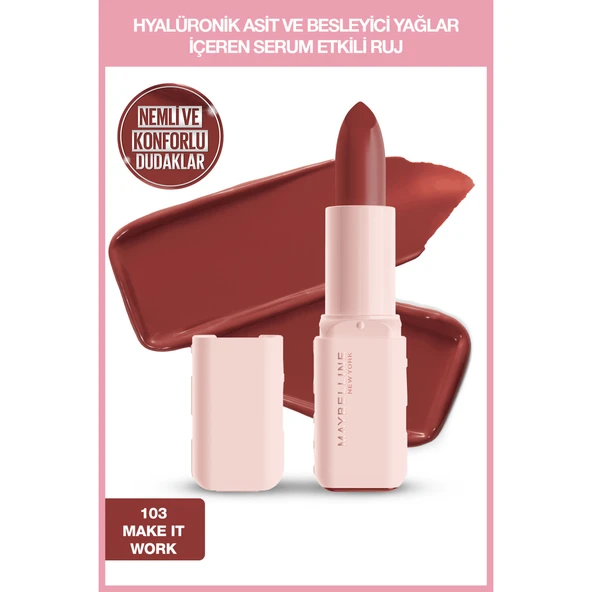 Maybelline New York Serum Etkili Hyalüronik Asit ve Besleyici Yağ İçeren Ruj - 103 Make It Work - Resim 7