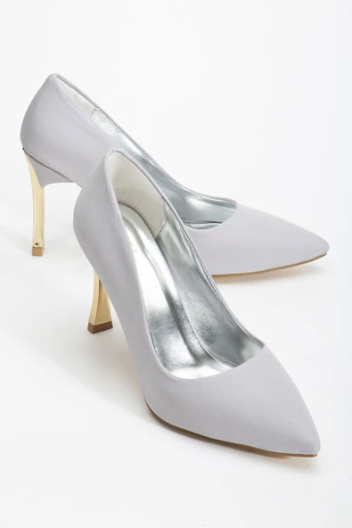 Kadın Gümüş Saten Sivri Burun İnce Topuklu Stiletto ürün görseli 1